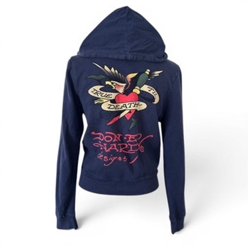 Ed Hardy by Christian Audigier Vintage Navy Zip Hoodie Tattoo Graphic XS/S